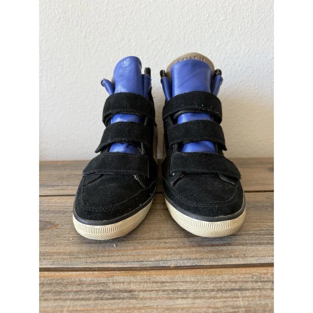 Coach Dreama Sneakers Suede Strap Wedges Size 6B Blue/Black/Tan - Picture 2 of 9